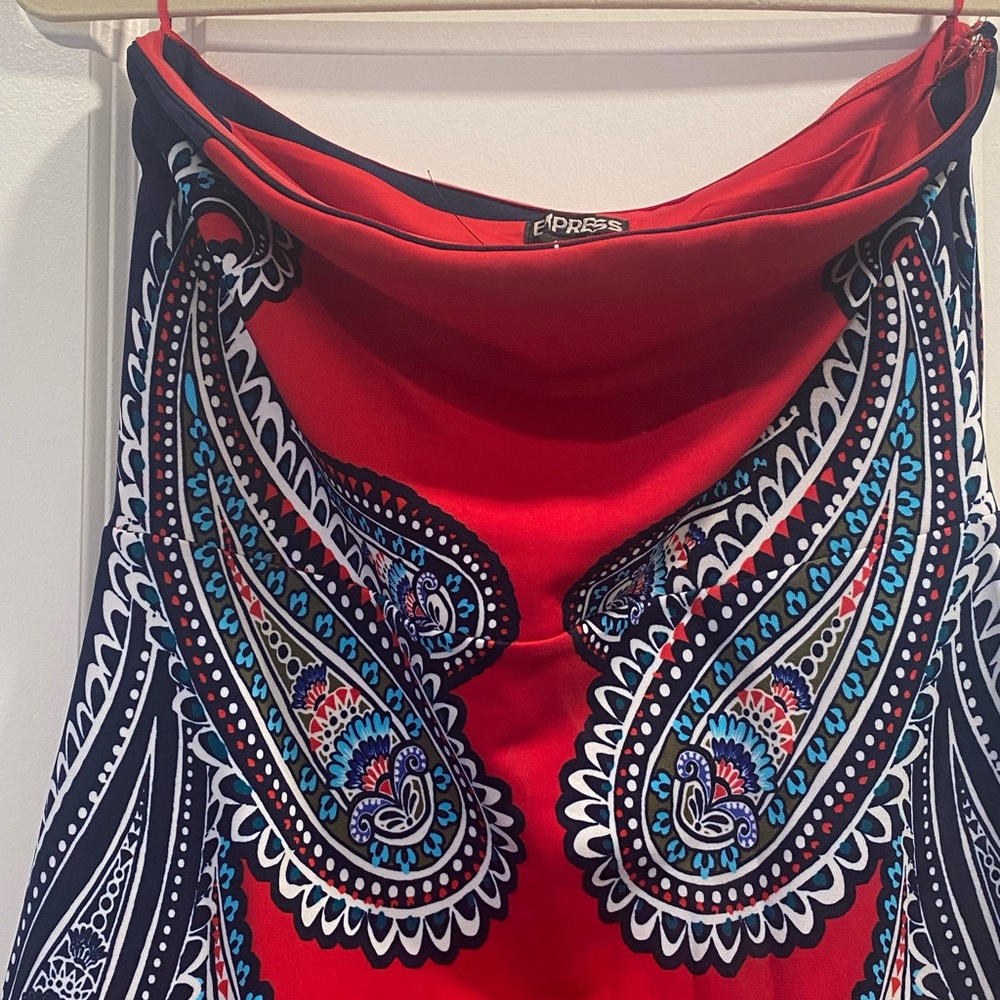Express red/paisley strapless dress. Express-size 10. Perfect condition.